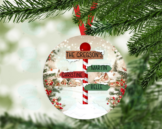 Personalised Christmas Sign Post Family Christmas Tree Decoration