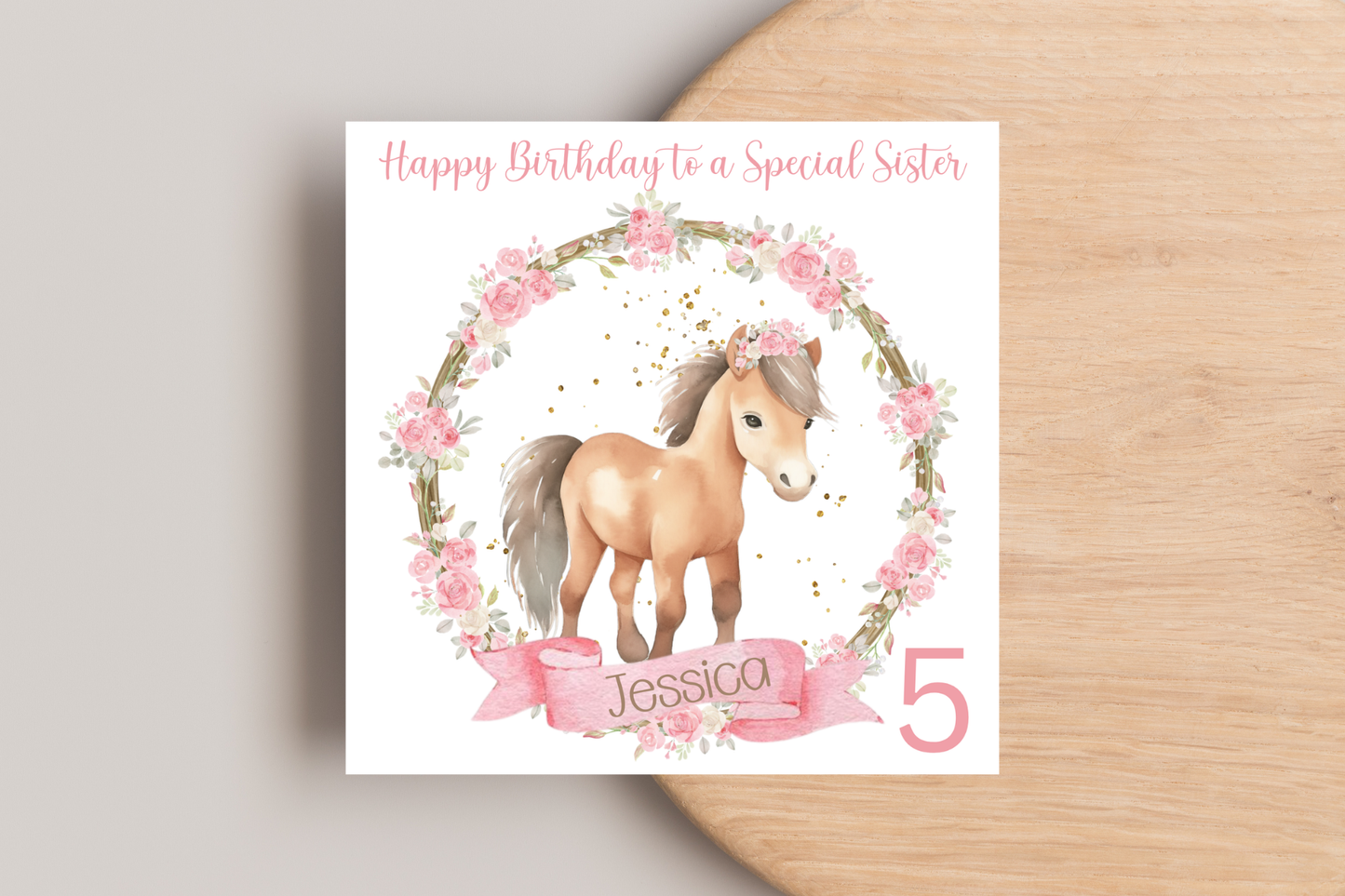 Horse Floral Framed Personalised Birthday Card for