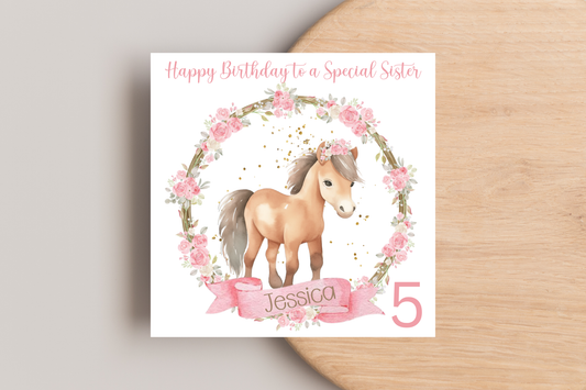 Horse Floral Framed Personalised Birthday Card for