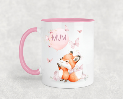 Personalised Fox and Butterflies Pink Mug