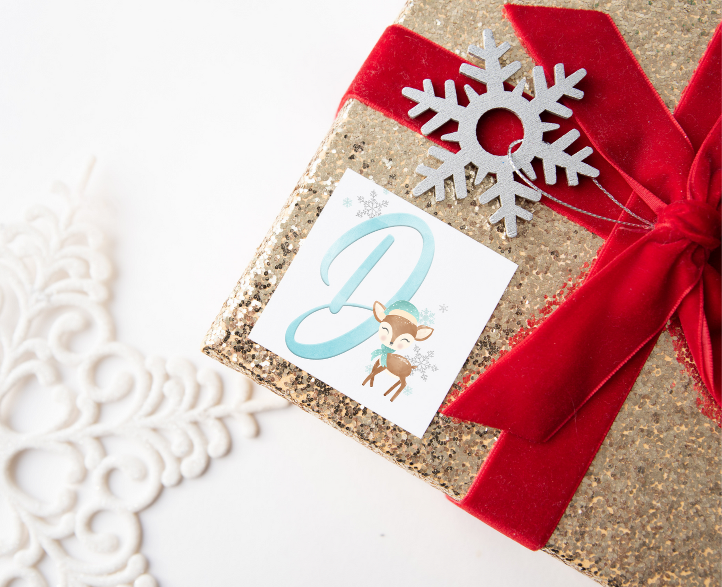 Blue Initial Reindeer Christmas Present Labels