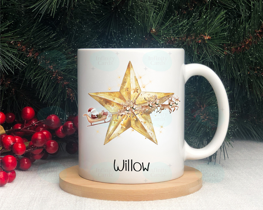 Personalised Santa Sleigh Star Christmas Mug