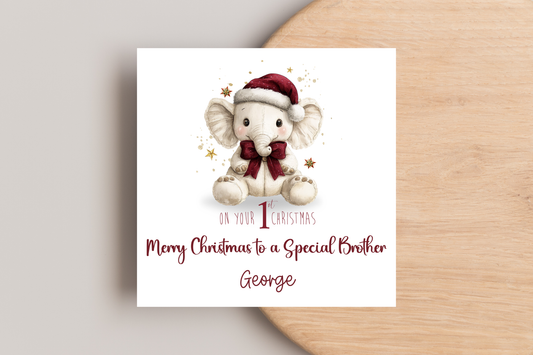 Personalised Elephant First Christmas Christmas Card