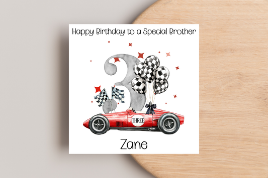 Personalised Racing Car 3rd Birthday Card