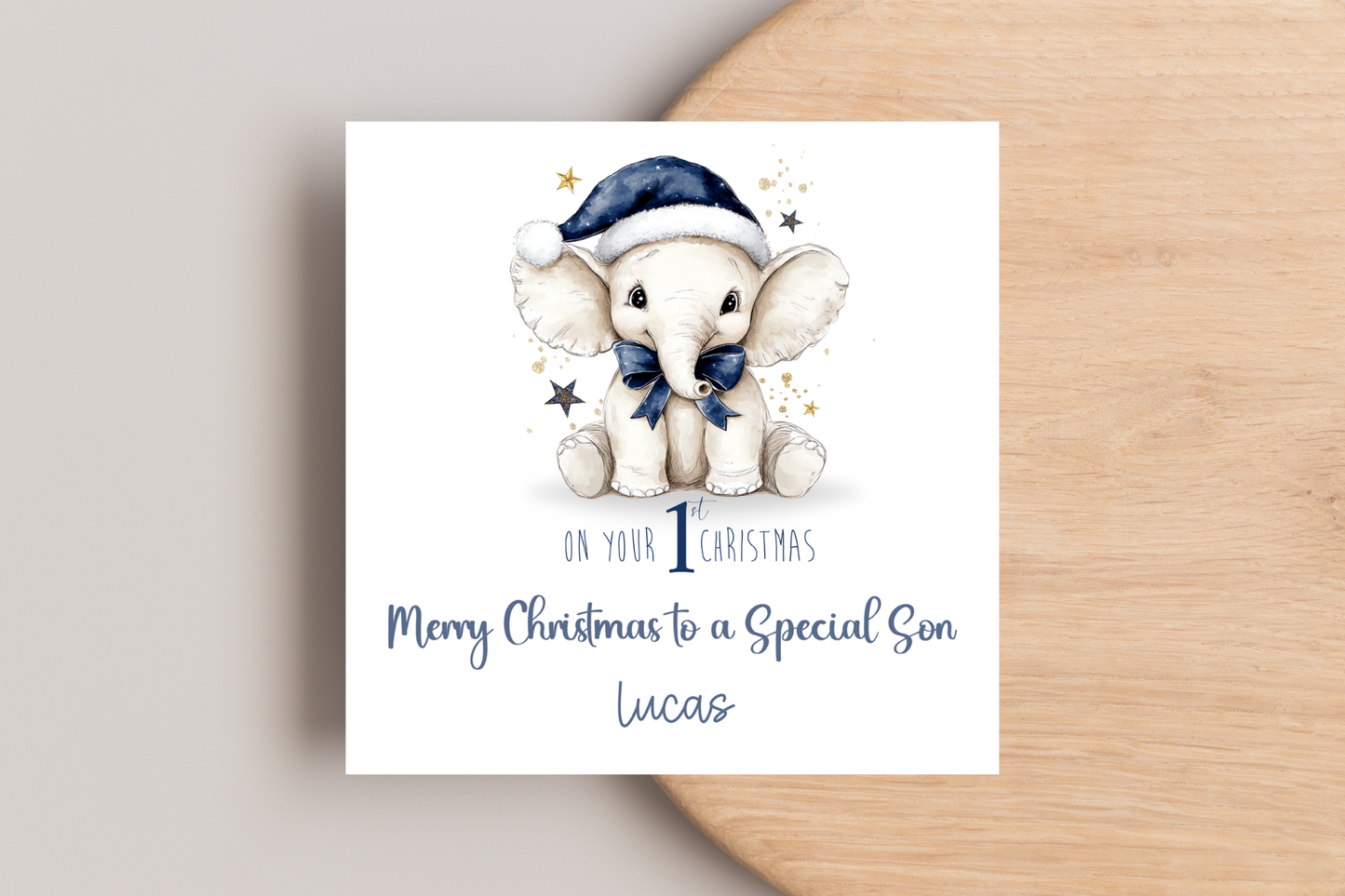 Personalised Elephant First Christmas Christmas Card