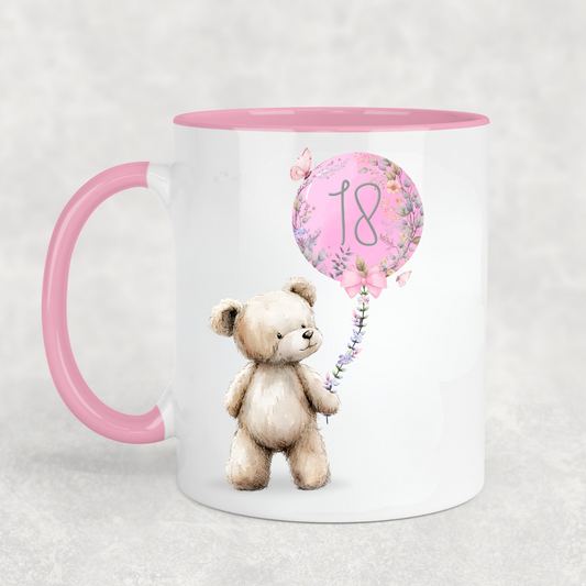 Cute Bear with Pink Birthday Balloon Pink Mug