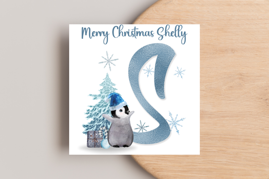 Personalised Penguin Christmas Card