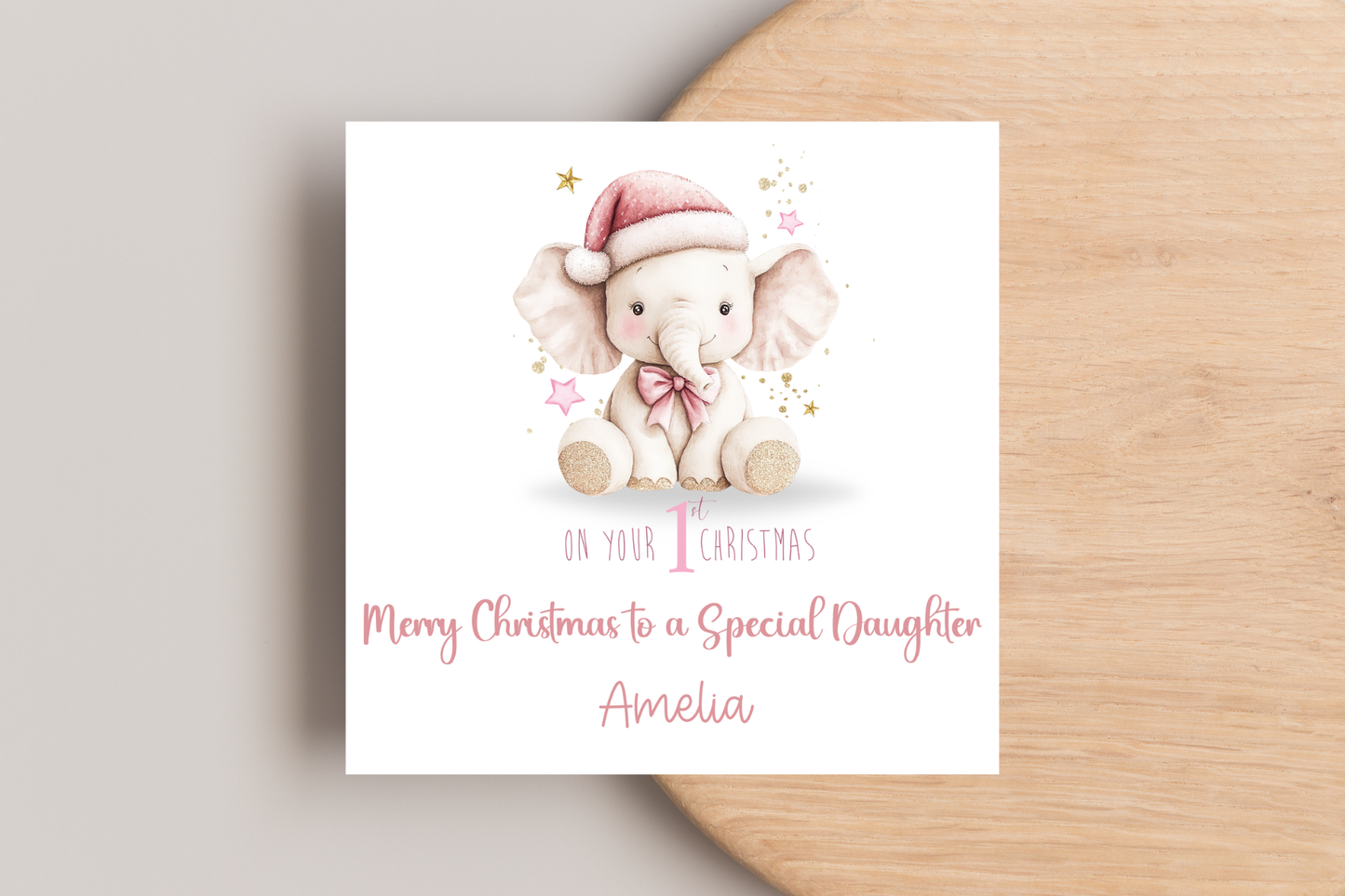 Personalised Elephant First Christmas Christmas Card