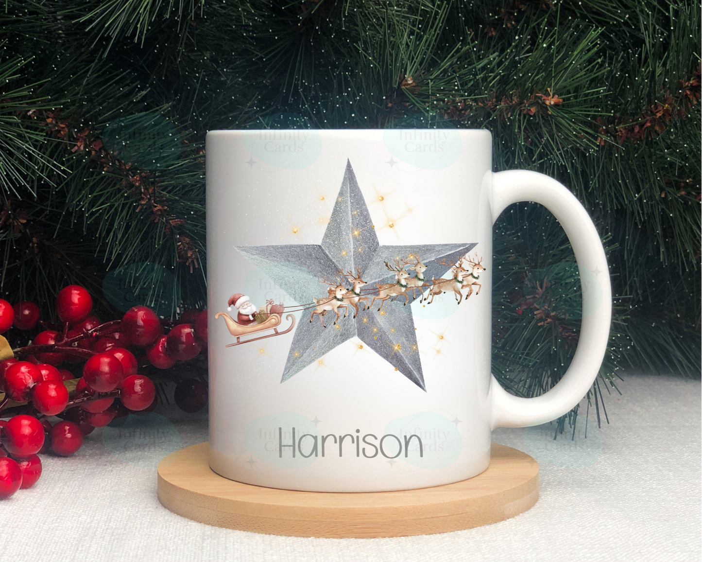 Personalised Santa Sleigh Star Christmas Mug