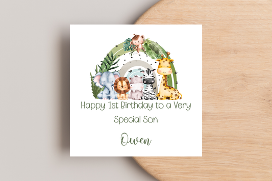 Personalised Jungle Animal Rainbow Birthday Card