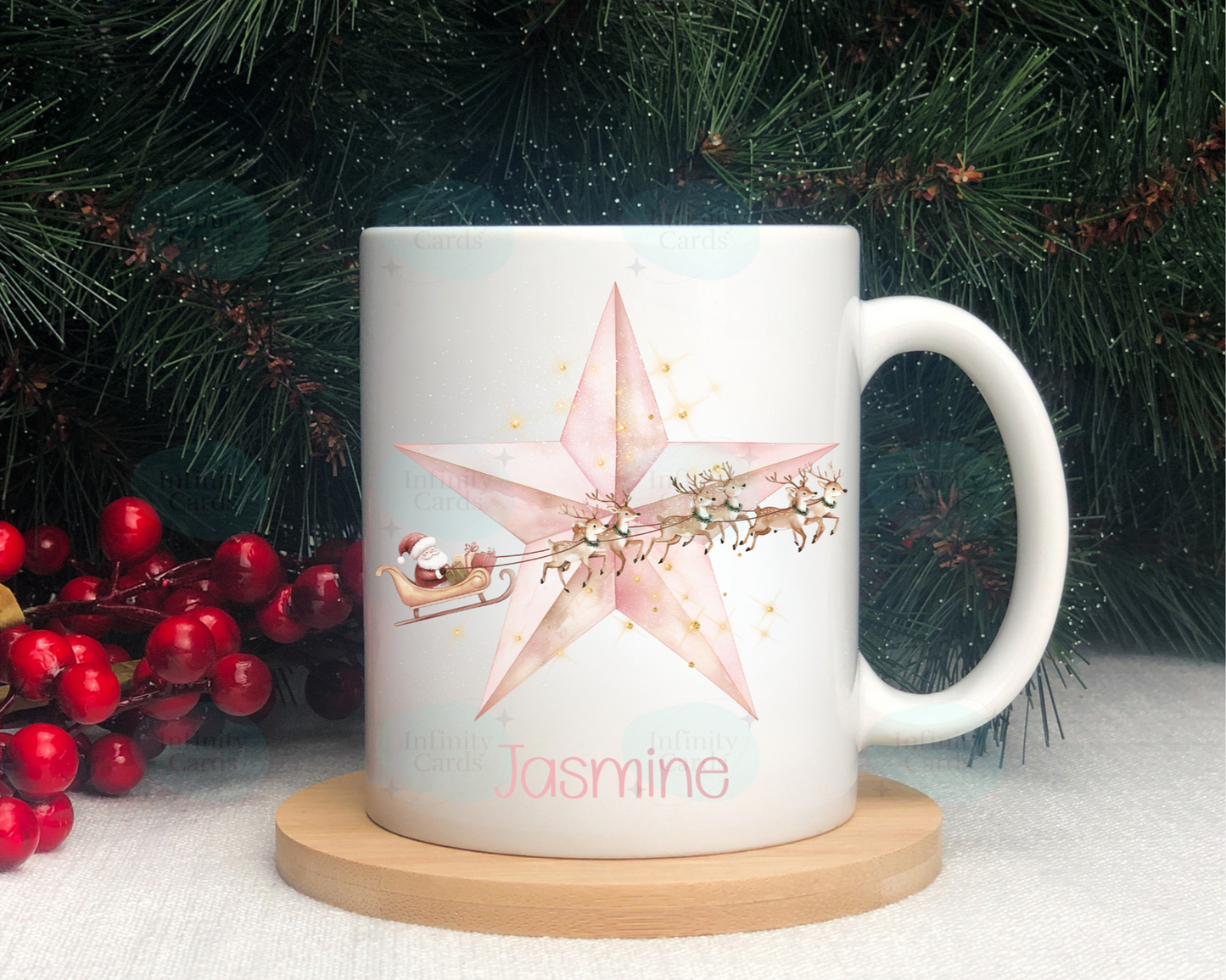 Personalised Santa Sleigh Star Christmas Mug