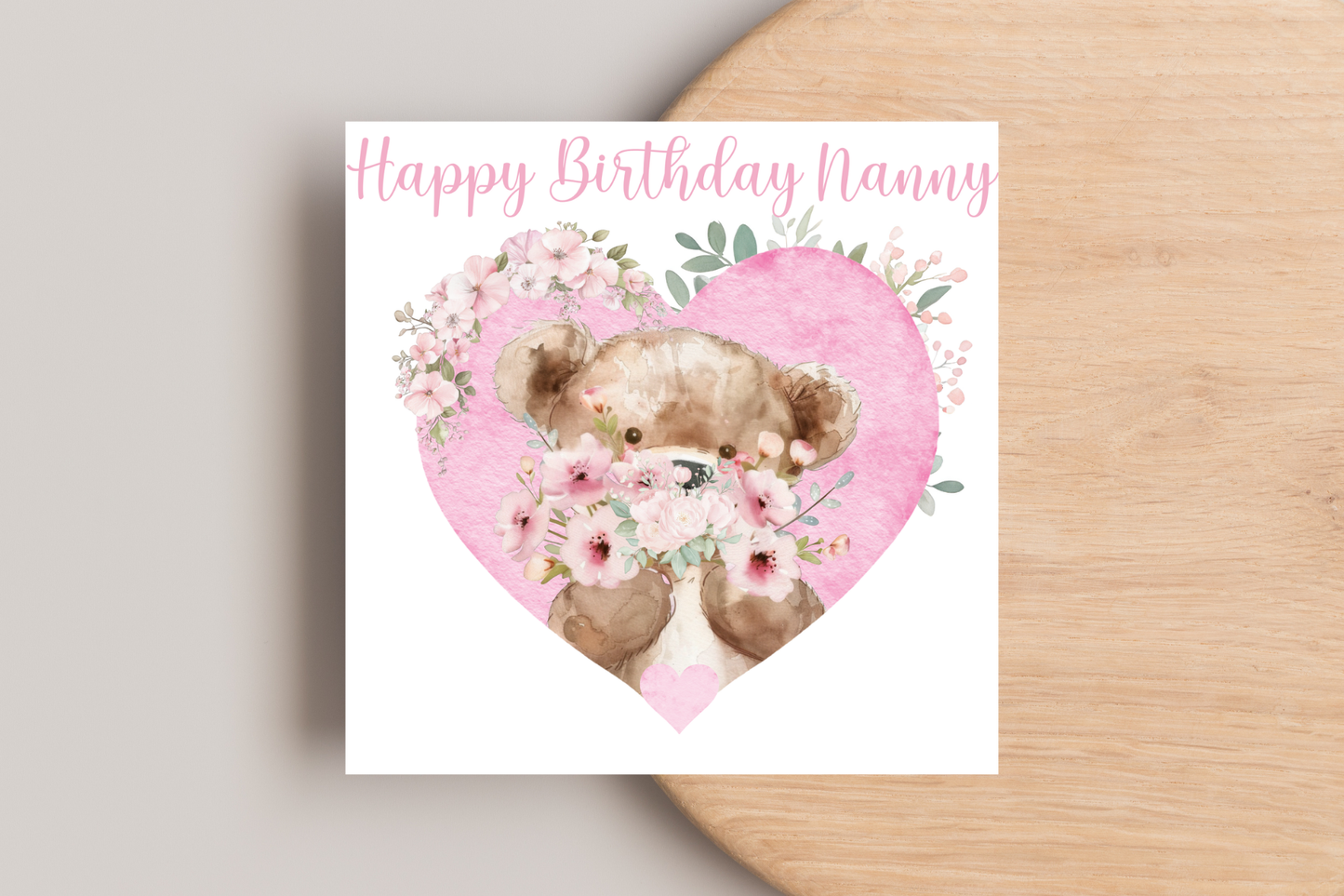 Personalised Pink Teddy Heart Birthday Card