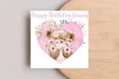 Personalised Pink Teddy Heart Birthday Card