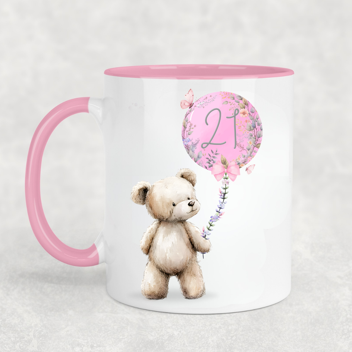 Cute Bear with Pink Birthday Balloon Pink Mug