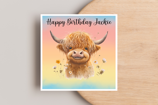 Personalised Highland Cow Birthday Card