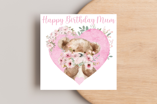 Personalised Pink Teddy Heart Birthday Card
