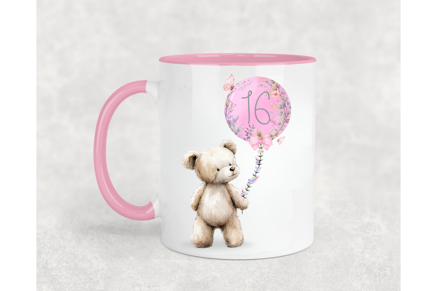 Cute Bear with Pink Birthday Balloon Pink Mug