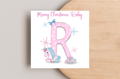 Personalised Unicorn Christmas Card