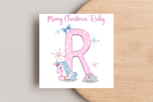 Personalised Unicorn Christmas Card