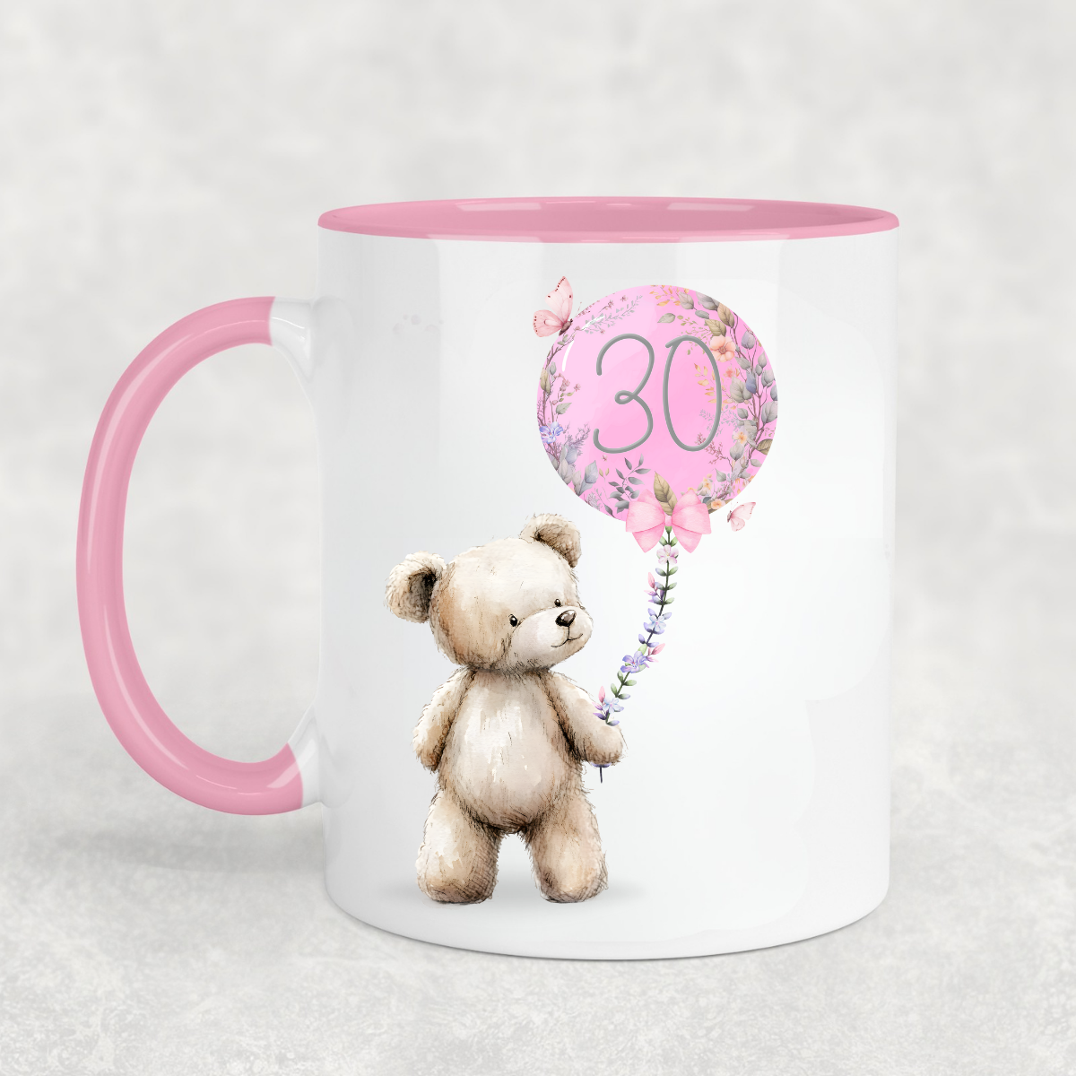 Cute Bear with Pink Birthday Balloon Pink Mug