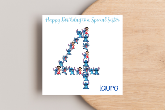 Stitch-Inspired 4th Birthday Card