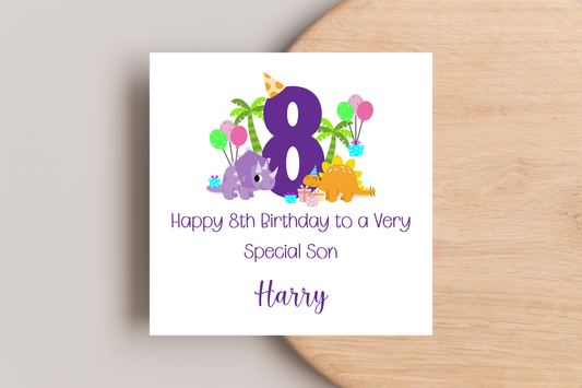 Personalised Dinosaur 8th Birthday Card