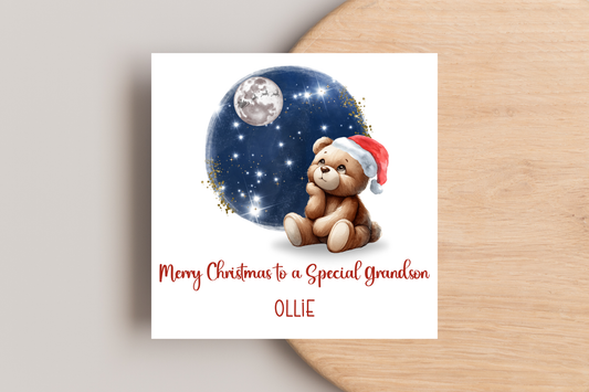 Personalised Bear and the Moon Christmas Card