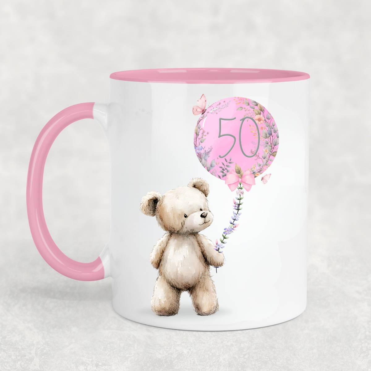Cute Bear with Pink Birthday Balloon Pink Mug