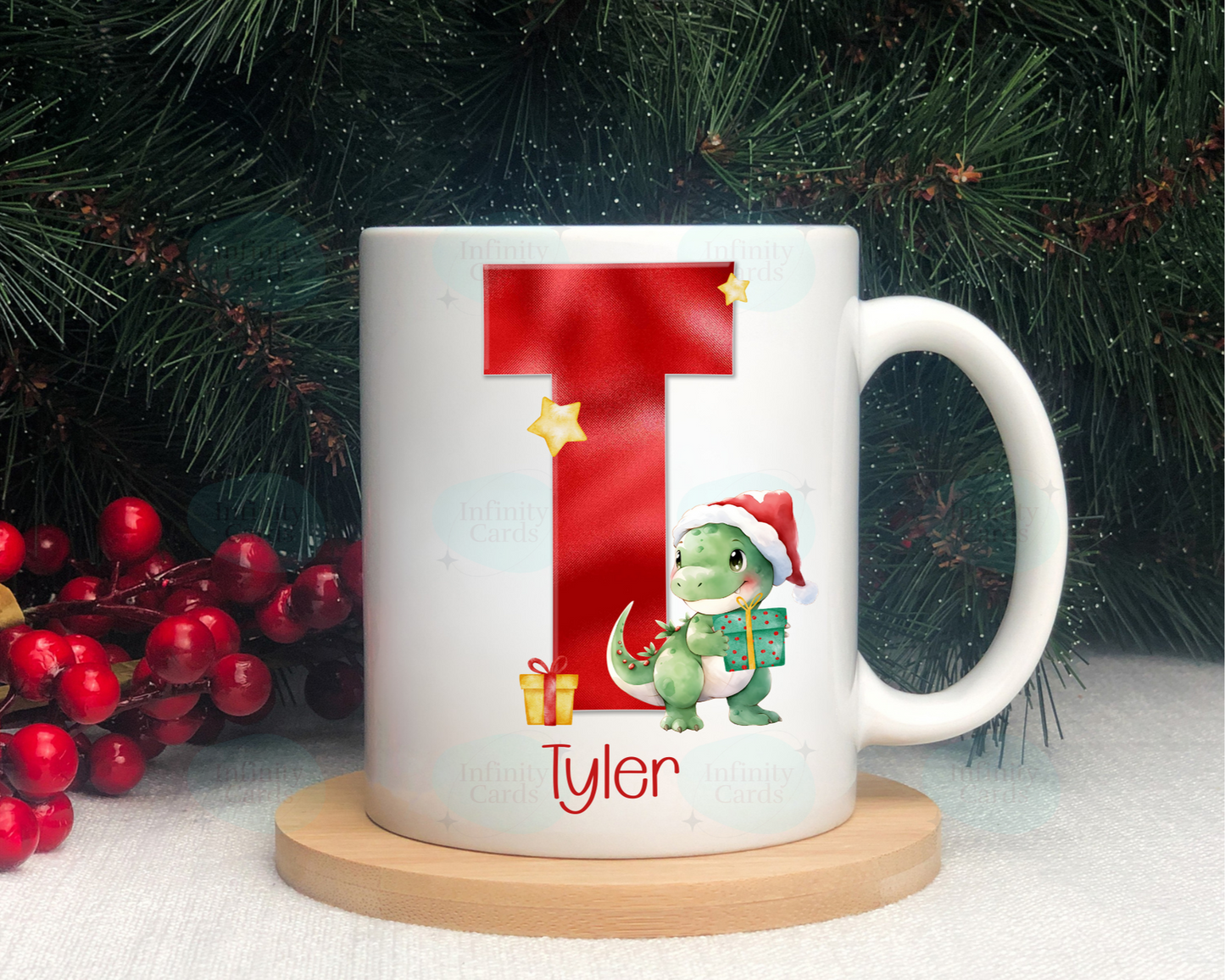 Personalised Dinosaur Christmas Mug