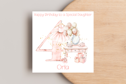 Personalised Ballerina 4th Birthday Card