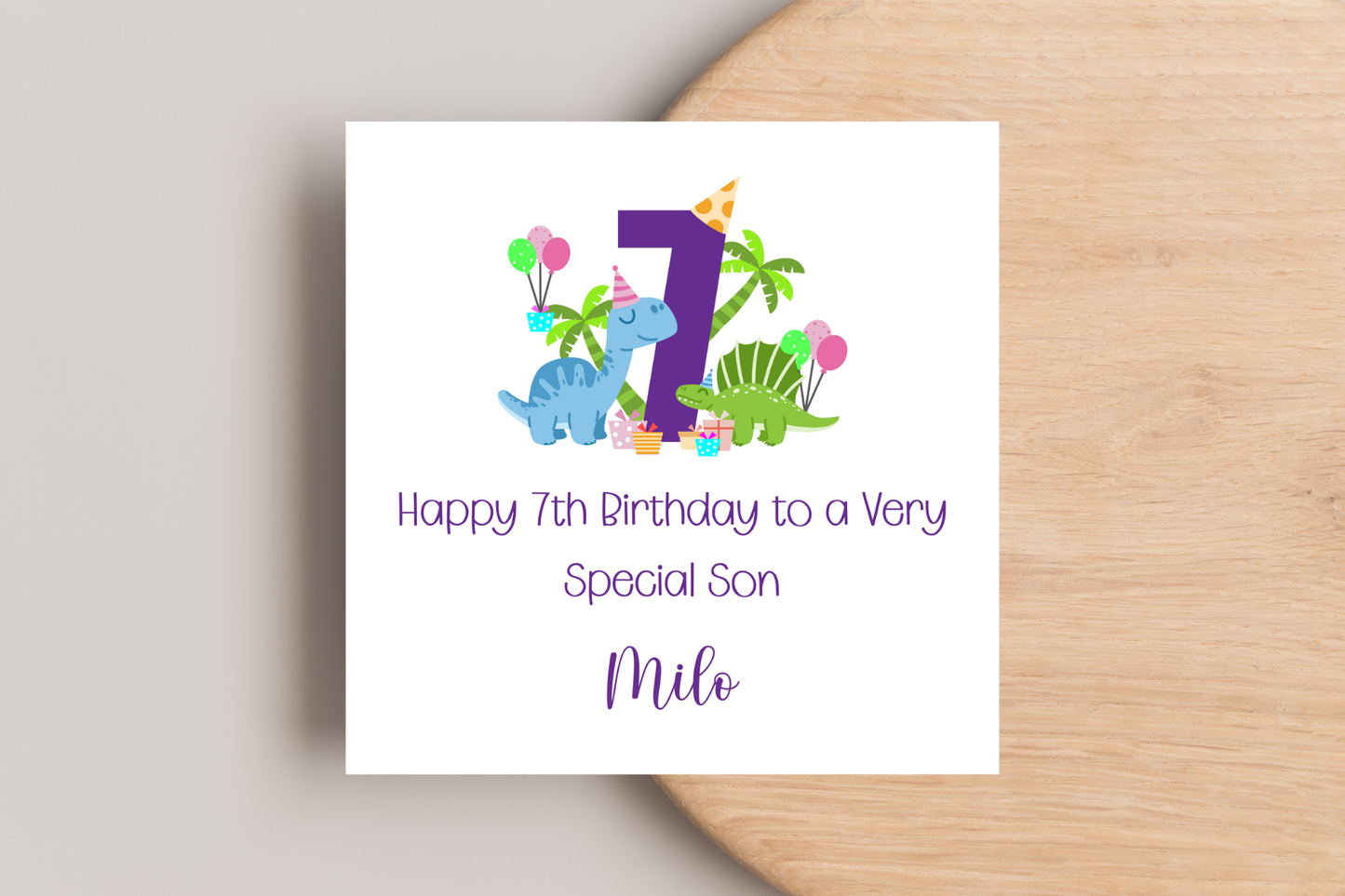 Personalised Dinosaur 7th Birthday Card