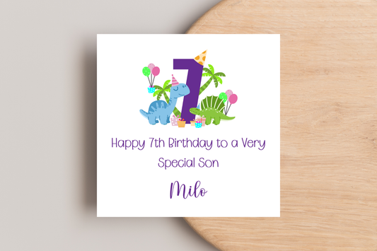 Personalised Dinosaur 7th Birthday Card