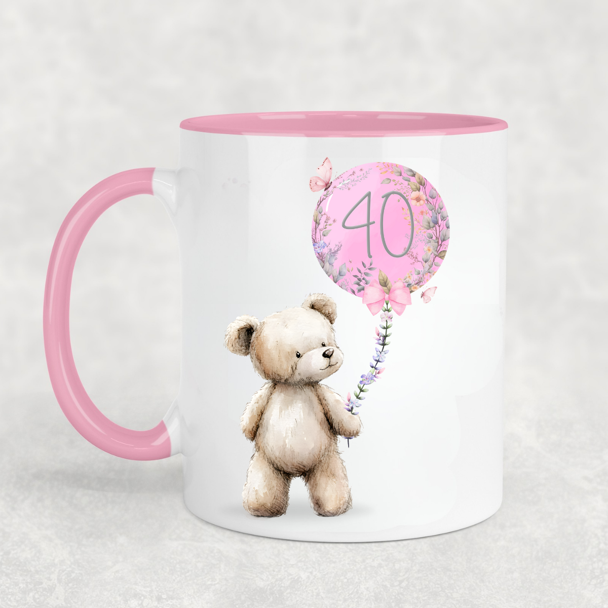 Cute Bear with Pink Birthday Balloon Pink Mug