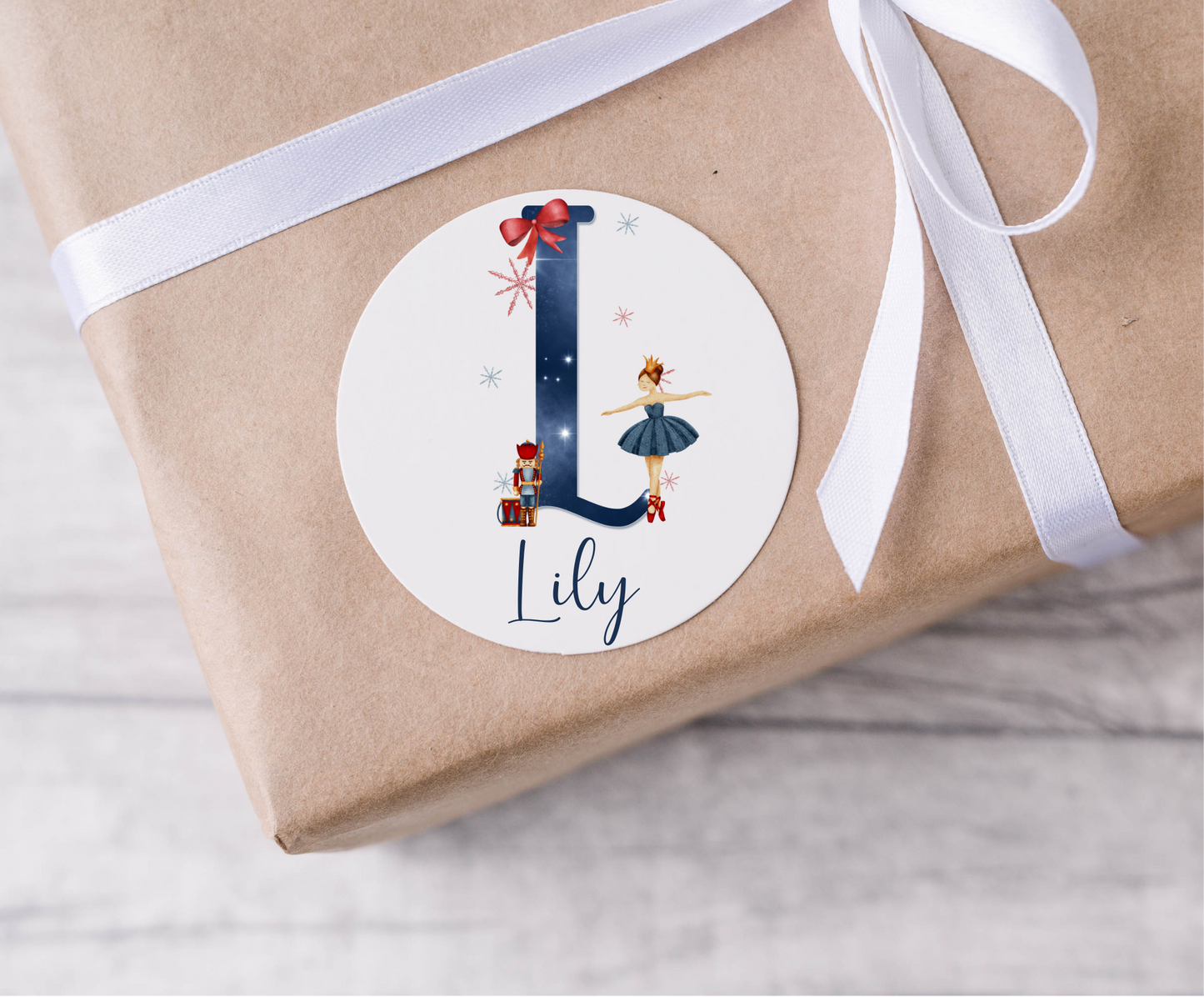Personalised Initial Navy Blue Ballerina Christmas Present Labels