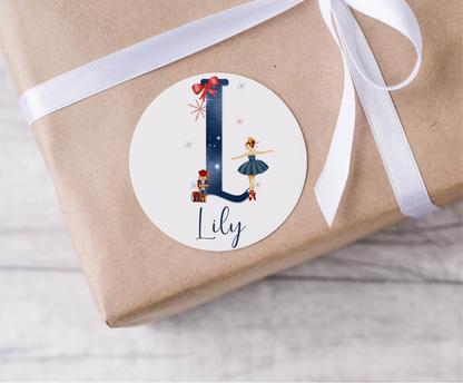 Personalised Initial Navy Blue Ballerina Christmas Present Labels