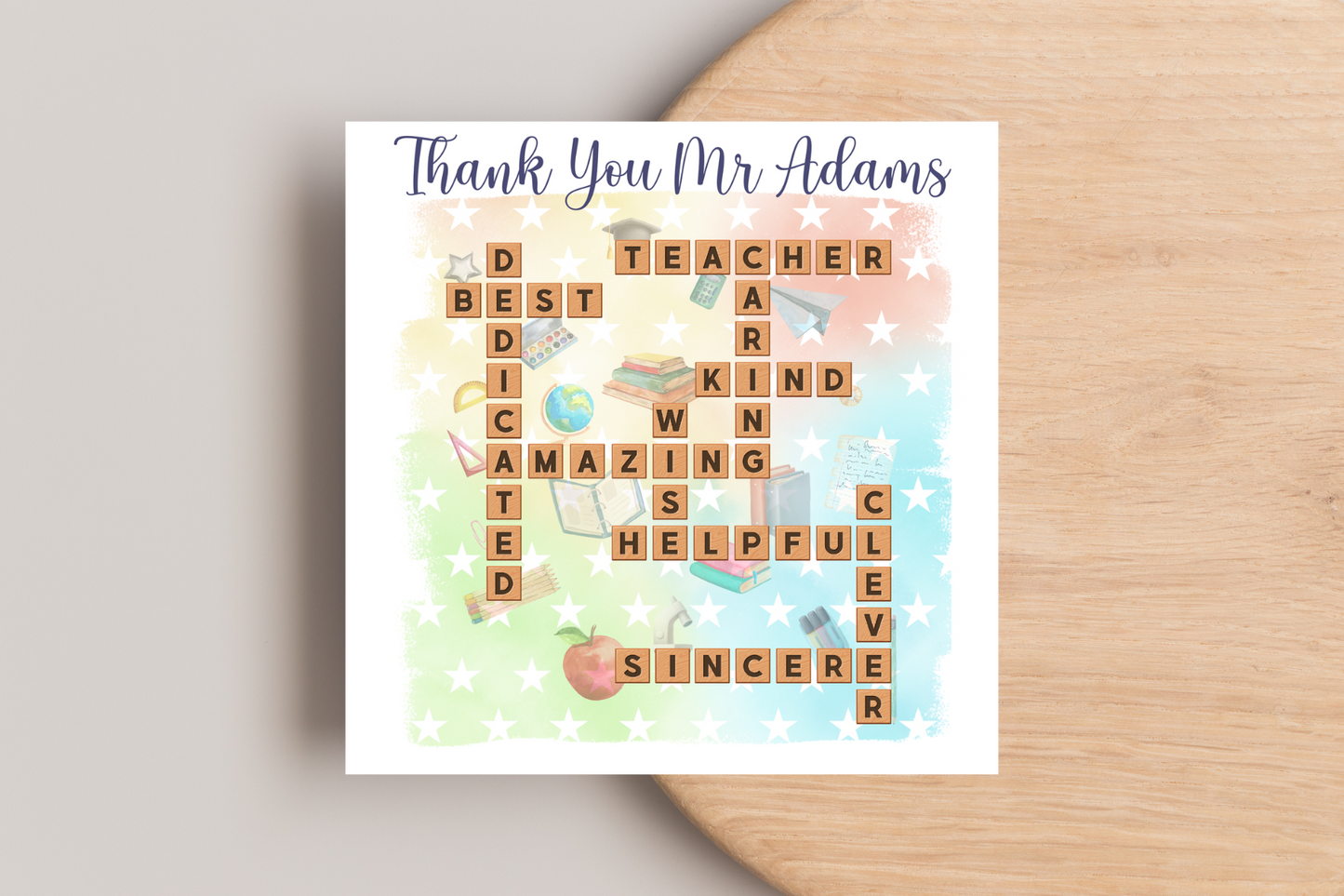 Thank You Teacher End Of Year Personalised Crossword Card