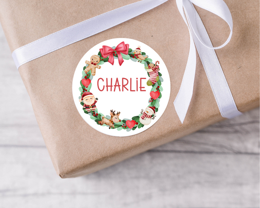 Personalised Santa Wreath Christmas Present Labels