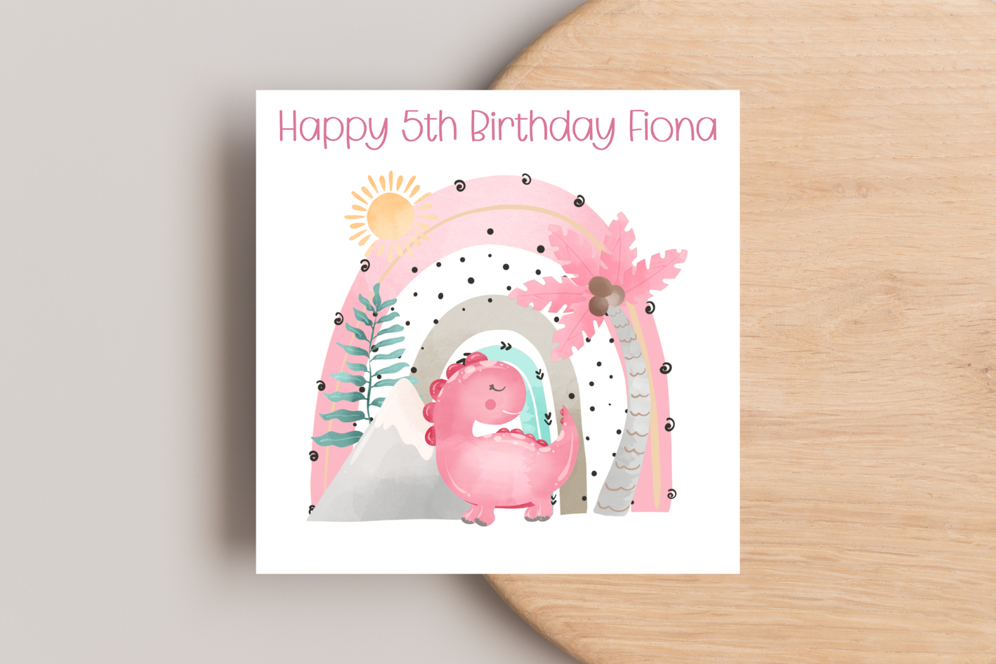 Personalised Dinosaur Rainbow  Birthday Card