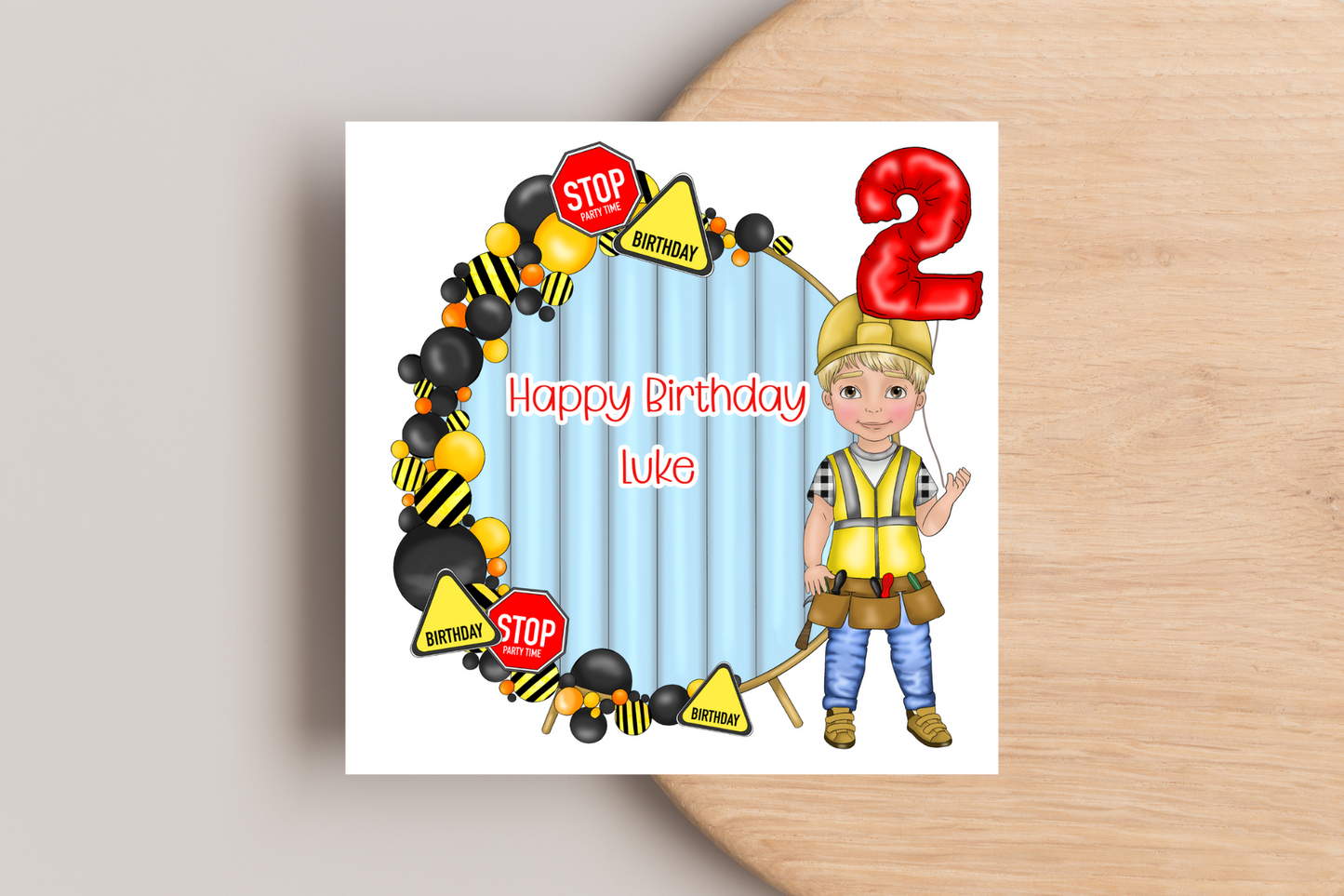 Builder Theme Boy Birthday Card - Personalised Party Fun!