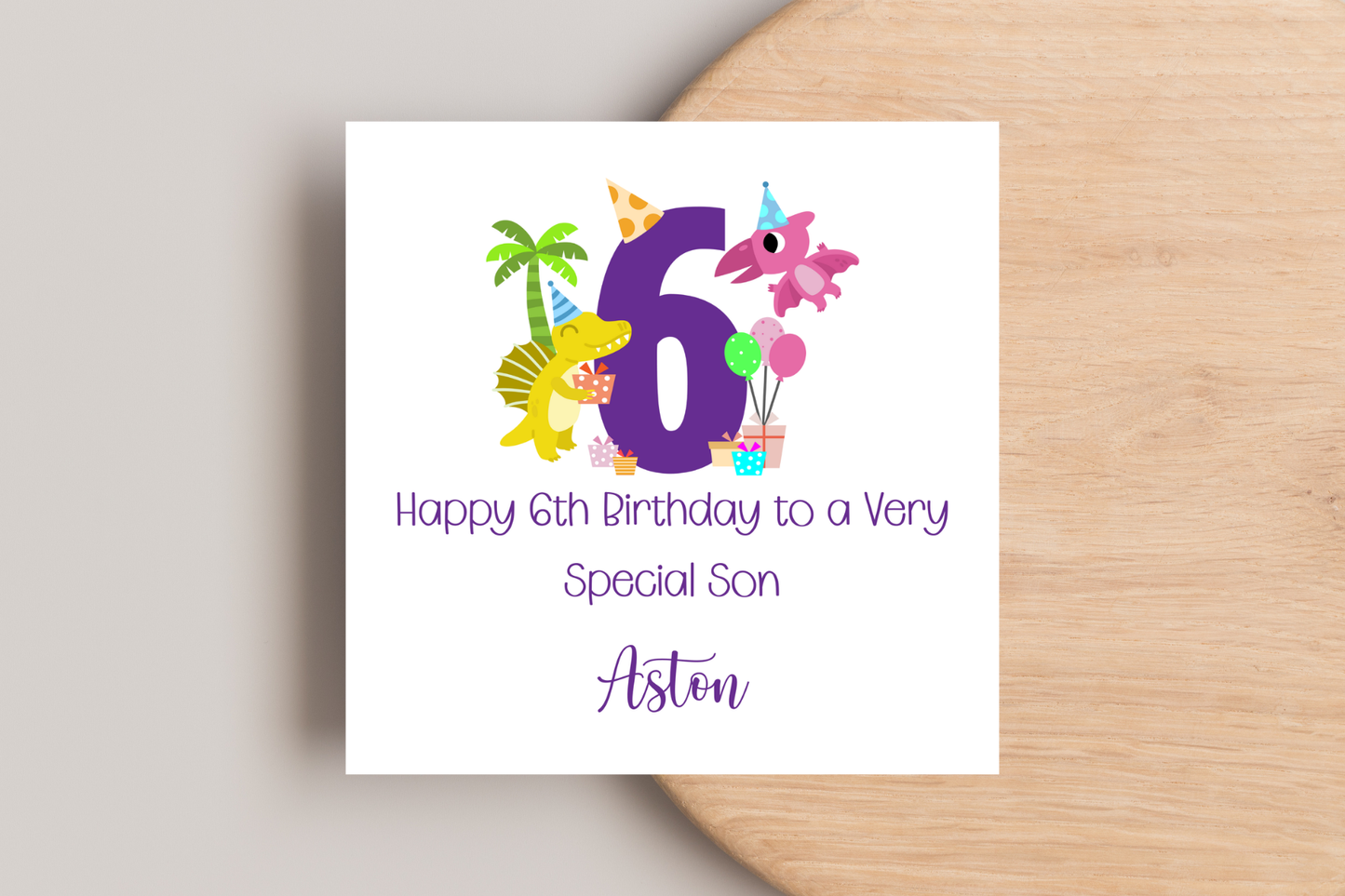 Personalised Dinosaur 6th Birthday Card