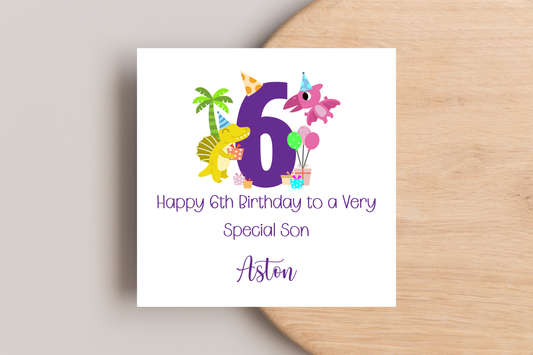 Personalised Dinosaur 6th Birthday Card