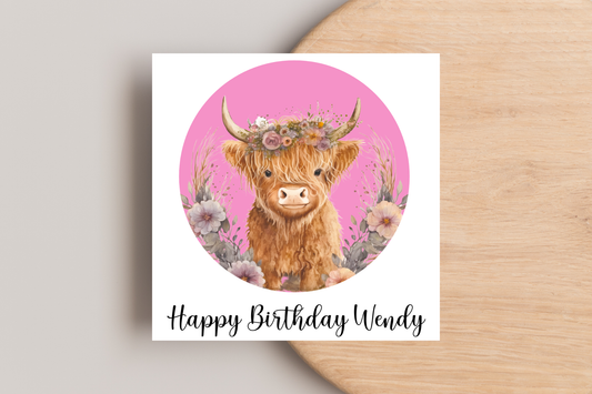 Personalised Highland Cow Birthday Card