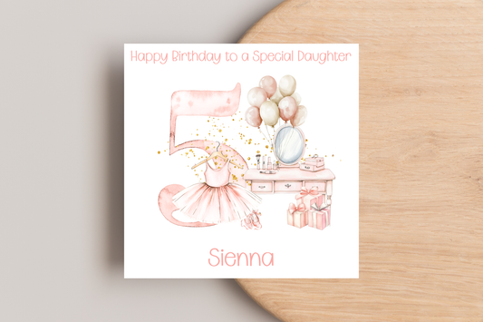 Personalised Ballerina 5th Birthday Card