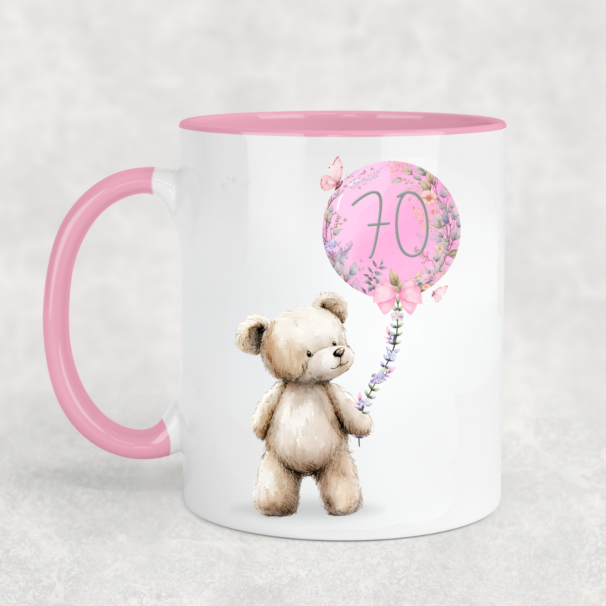 Cute Bear with Pink Birthday Balloon Pink Mug