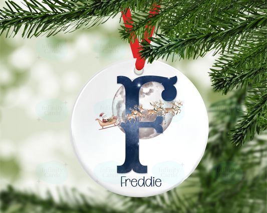 Personalised Santa Sleigh Initial Christmas Tree Decoration