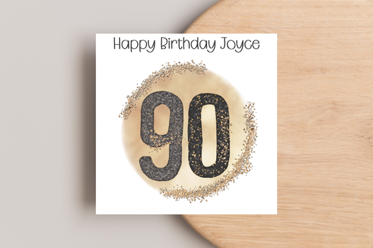 Personalised Black and Gold 90th Birthday Card
