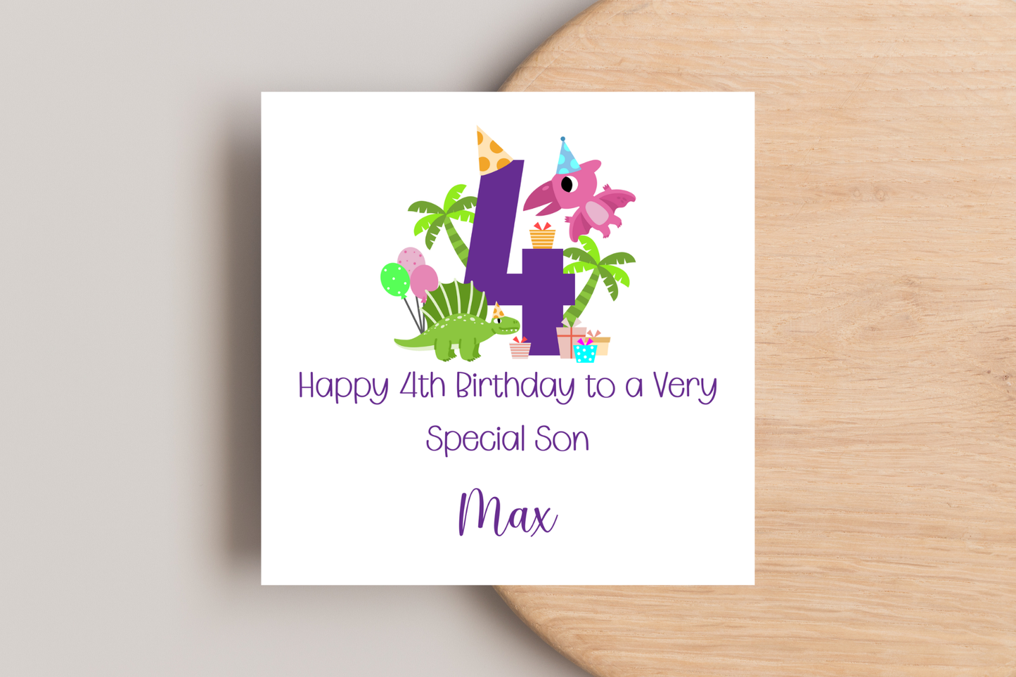 Personalised Dinosaur 4th Birthday Card