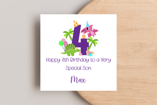 Personalised Dinosaur 4th Birthday Card