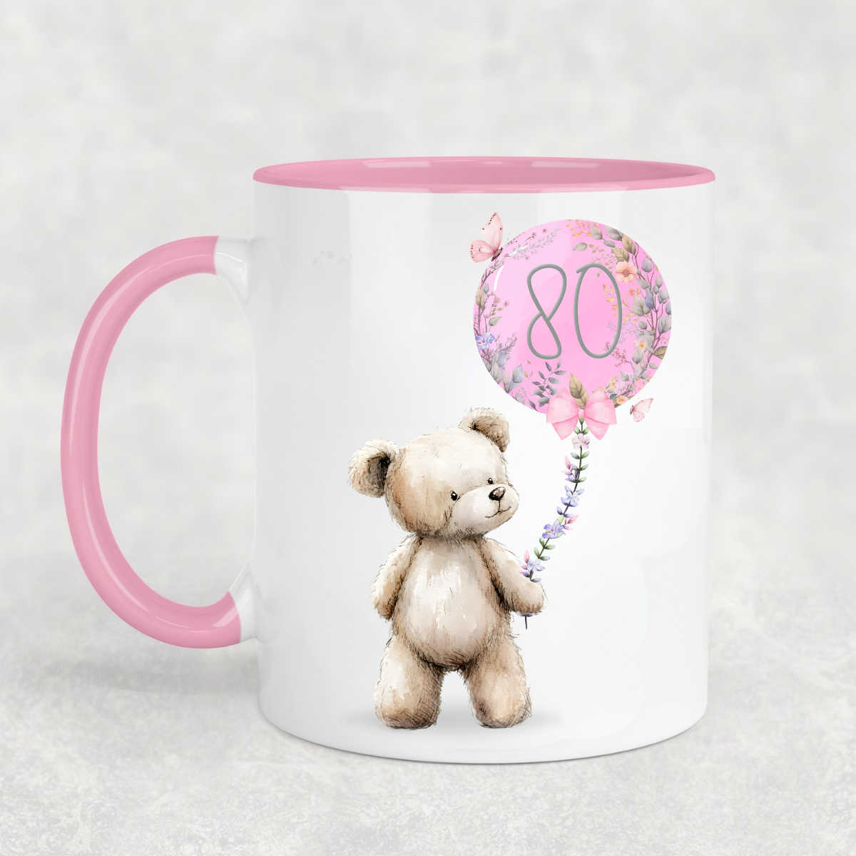 Cute Bear with Pink Birthday Balloon Pink Mug