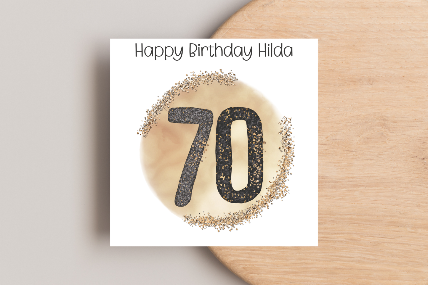 Personalised Black and Gold 70th Birthday Card